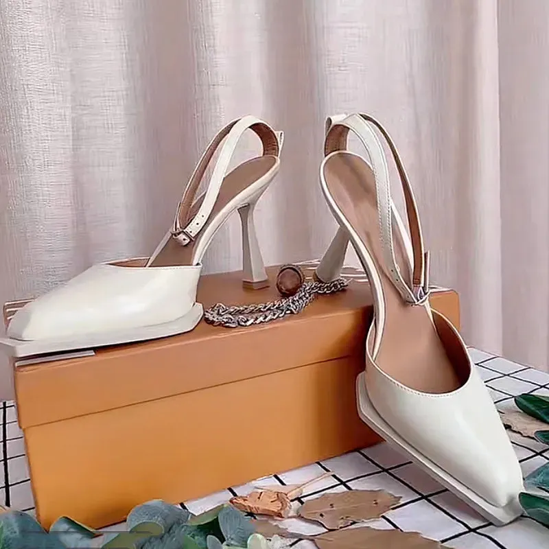 Sohiwoo High Heel Shoes New Summer Small Square Head Shallow Mouth Waterproof Platform Chain Sandals Women's Thin Heel Shoes
