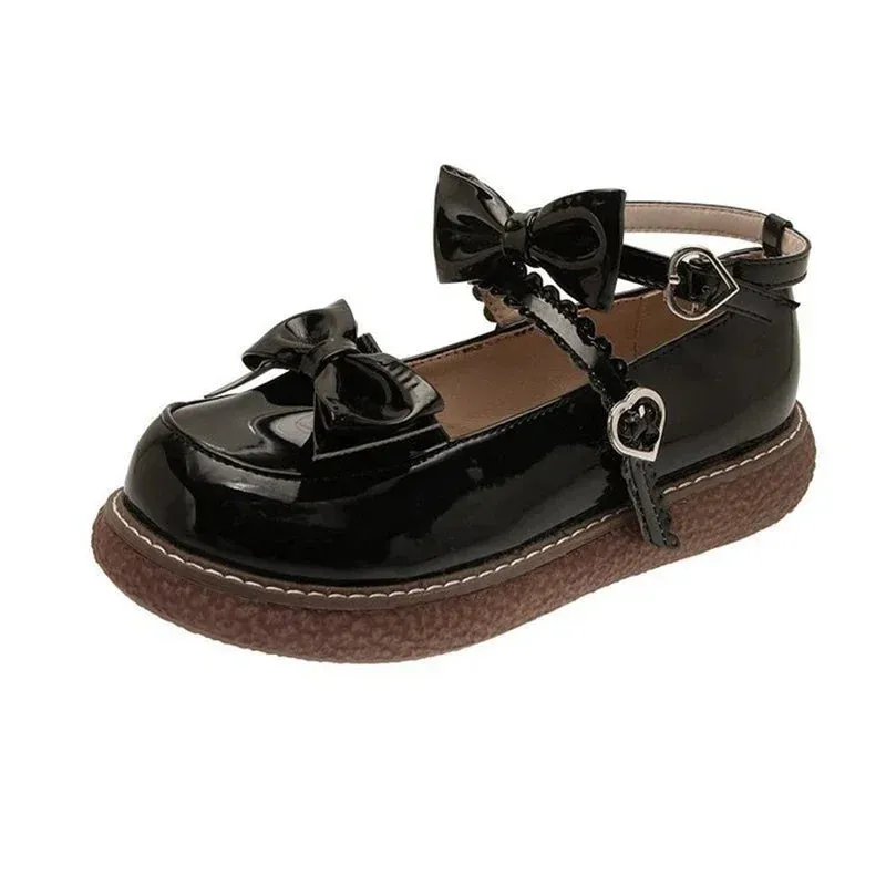 Sohiwoo Mary Jane Pu Lolita shoes Round Toe Japanese Jk Uniform White Black Brown Women's Bow Cute Loli Vintage Female Sweet Girls
