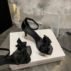 Sohiwoo  New Summer Bow Strap High Heels Slim Heels Women's Sandals