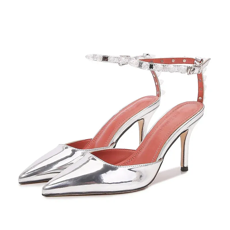 Sohiwoo Pointed High Heels New Summer Sandals Baotou Thin Heels Silver Women's Shoes
