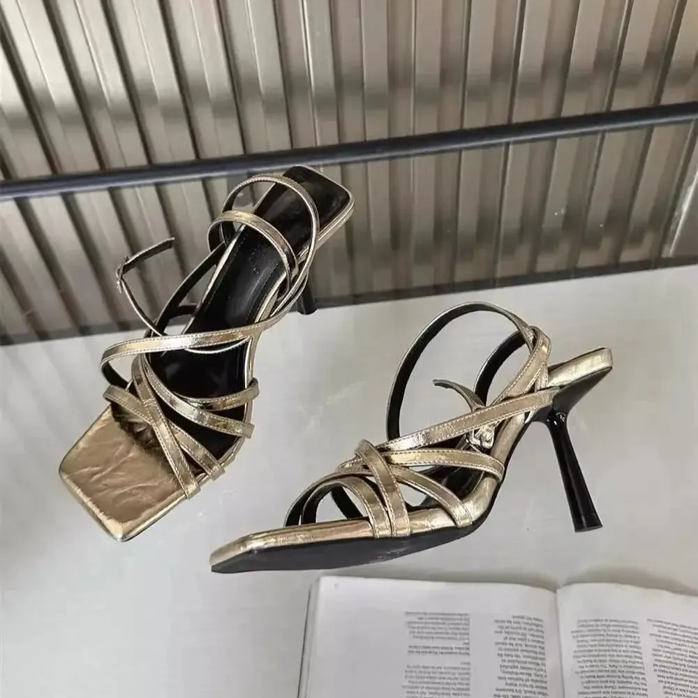 Sohiwoo Sandals Women Cross Strap Thin Heel Roman High Heels 2024 Summer New Sexy Hollow Designer Casual Women's Shoes
