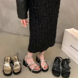 Sohiwoo Summer Chunky Women Sandals Fashion Open Toe Platform Wedges Heel Shoes Ladies Outdoor Dress Gladiator Pumps