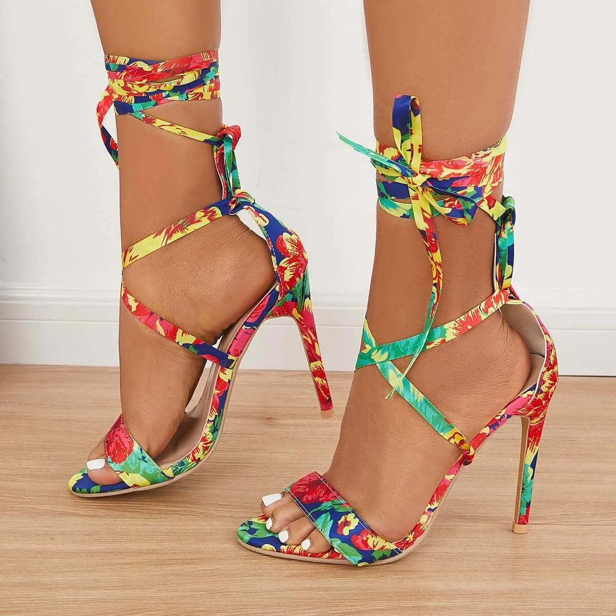 Sohiwoo Women Gladiator Slim Stilettos High Heels Lace-up Dress Sandals