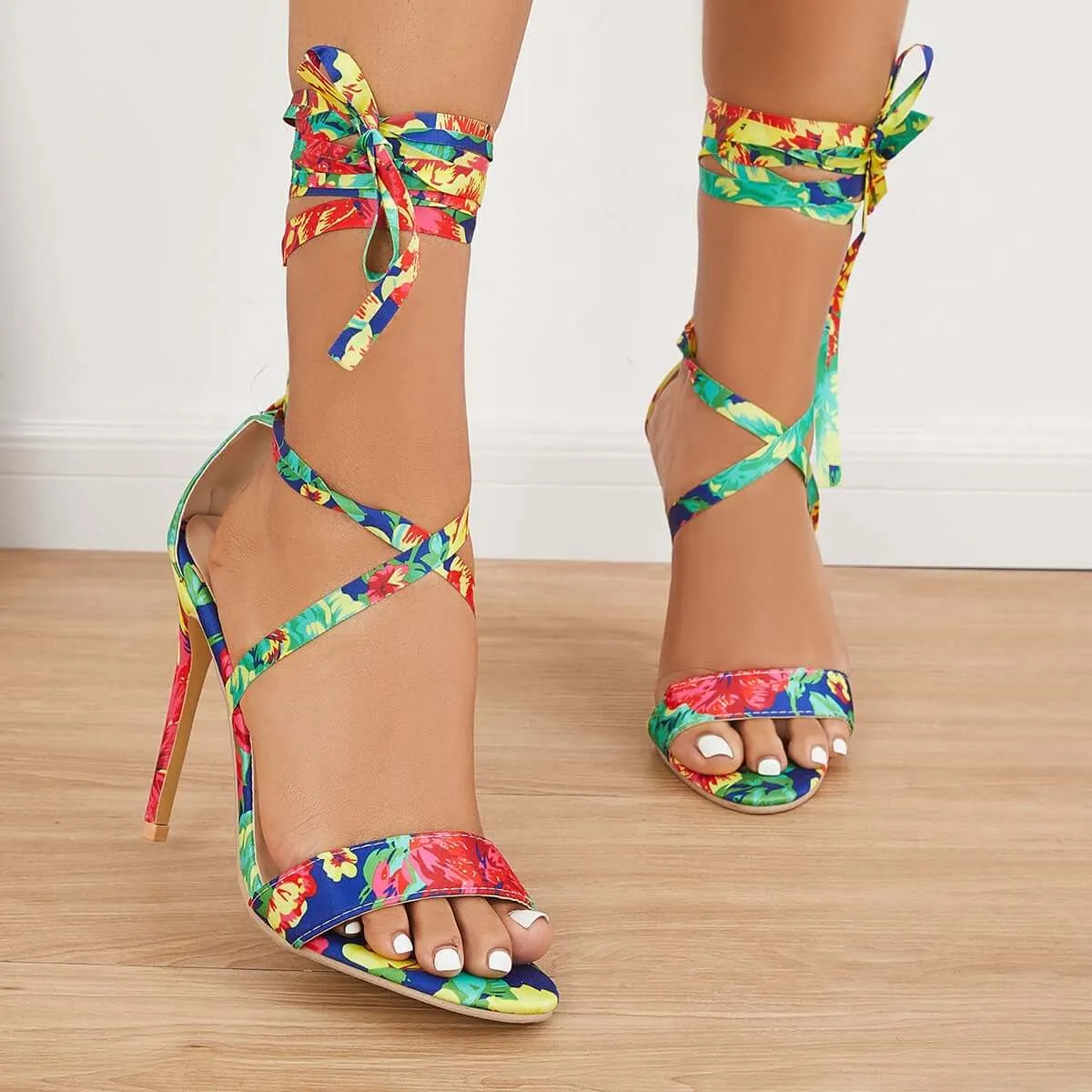 Sohiwoo Women Gladiator Slim Stilettos High Heels Lace-up Dress Sandals