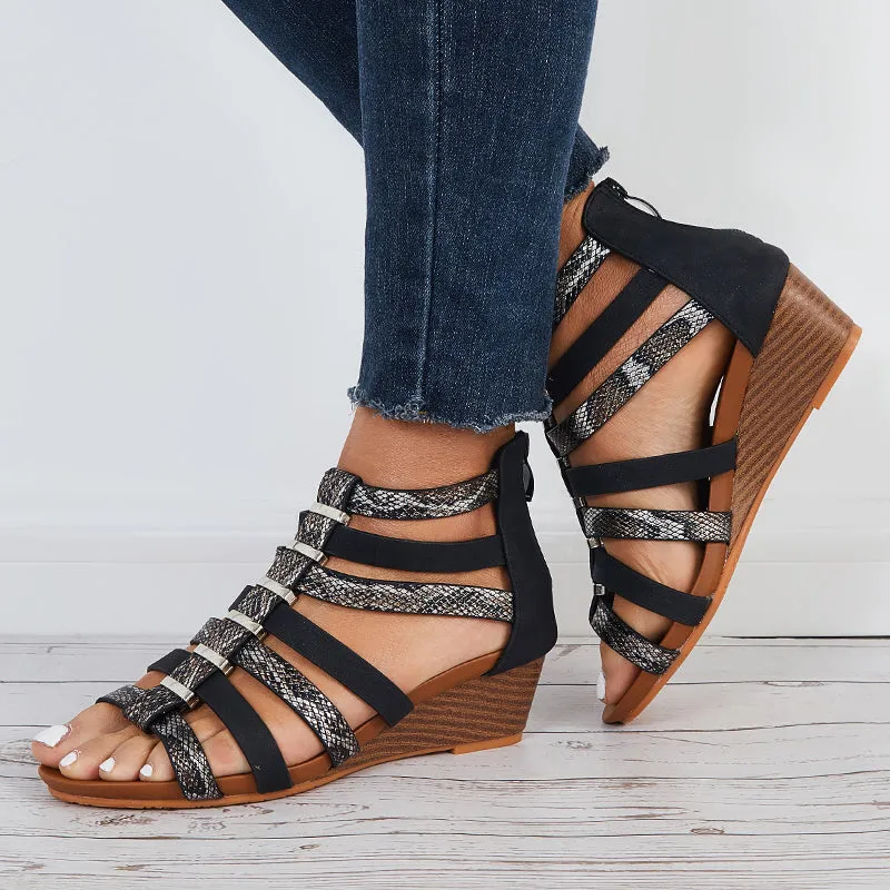 Sohiwoo Women Women Casual Gladiator Wedges Open Toe Cutout Ankle Strap Sandals