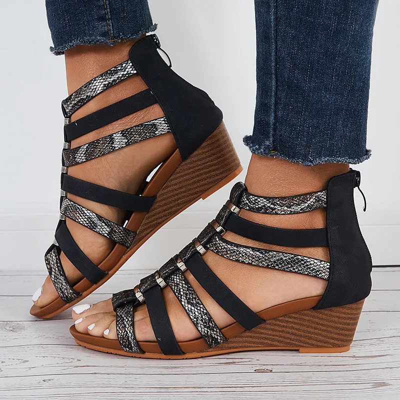 Sohiwoo Women Women Casual Gladiator Wedges Open Toe Cutout Ankle Strap Sandals