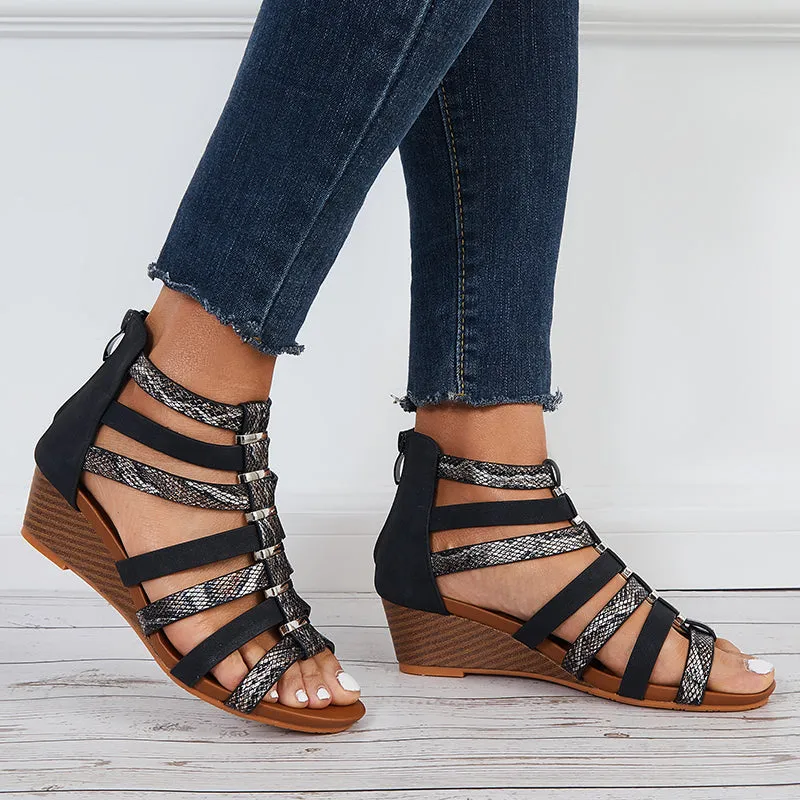Sohiwoo Women Women Casual Gladiator Wedges Open Toe Cutout Ankle Strap Sandals