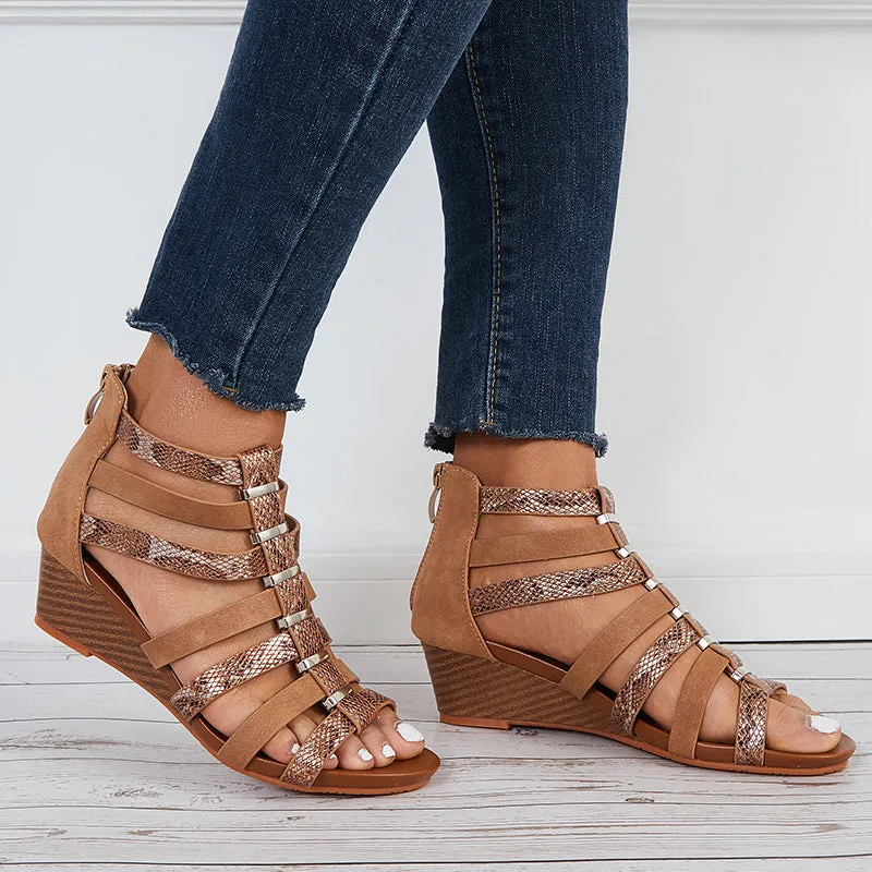 Sohiwoo Women Women Casual Gladiator Wedges Open Toe Cutout Ankle Strap Sandals