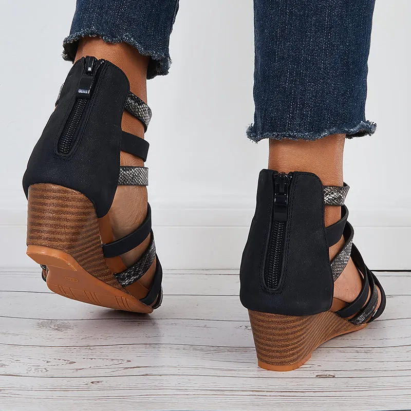 Sohiwoo Women Women Casual Gladiator Wedges Open Toe Cutout Ankle Strap Sandals