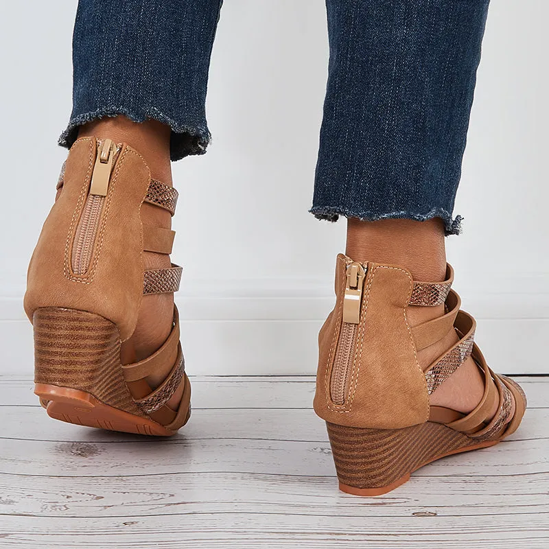Sohiwoo Women Women Casual Gladiator Wedges Open Toe Cutout Ankle Strap Sandals