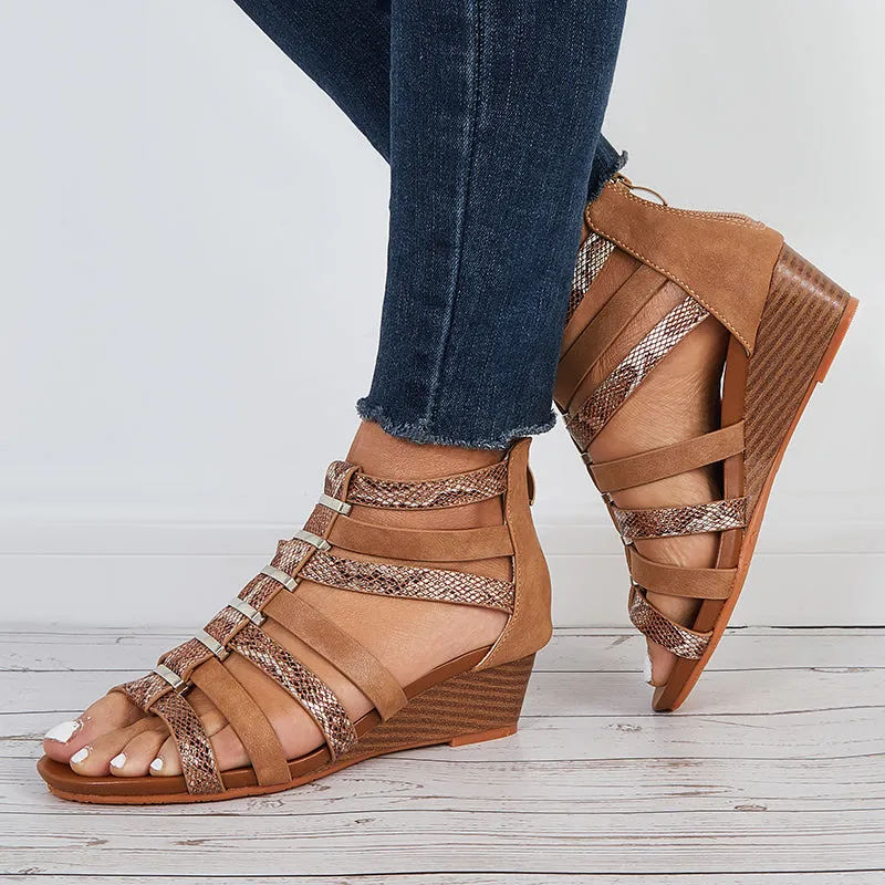 Sohiwoo Women Women Casual Gladiator Wedges Open Toe Cutout Ankle Strap Sandals