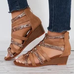 Sohiwoo Women Women Casual Gladiator Wedges Open Toe Cutout Ankle Strap Sandals