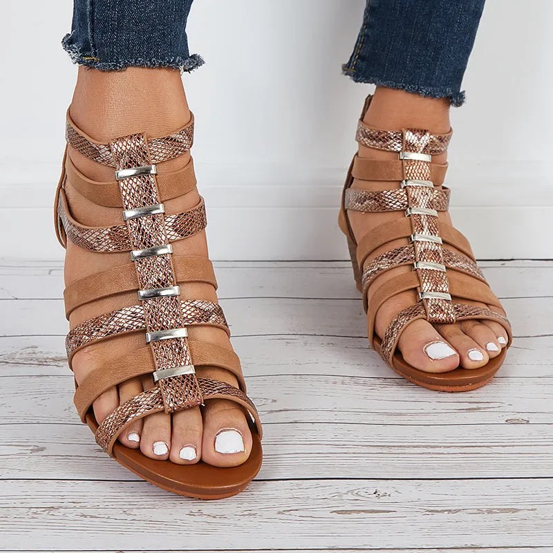 Sohiwoo Women Women Casual Gladiator Wedges Open Toe Cutout Ankle Strap Sandals