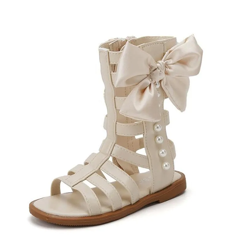 Spring Girls Princess Bow Pearl High-Top Sandals