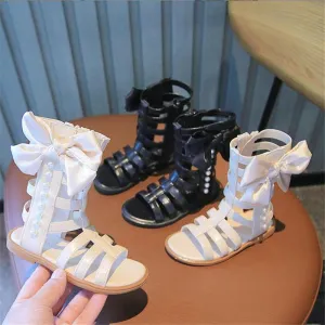 Spring Girls Princess Bow Pearl High-Top Sandals