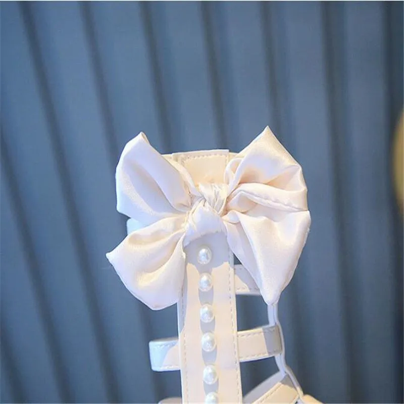 Spring Girls Princess Bow Pearl High-Top Sandals