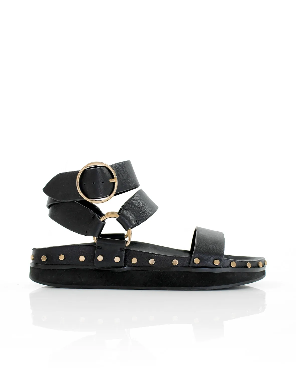 Studded Sandal | Black | Gold