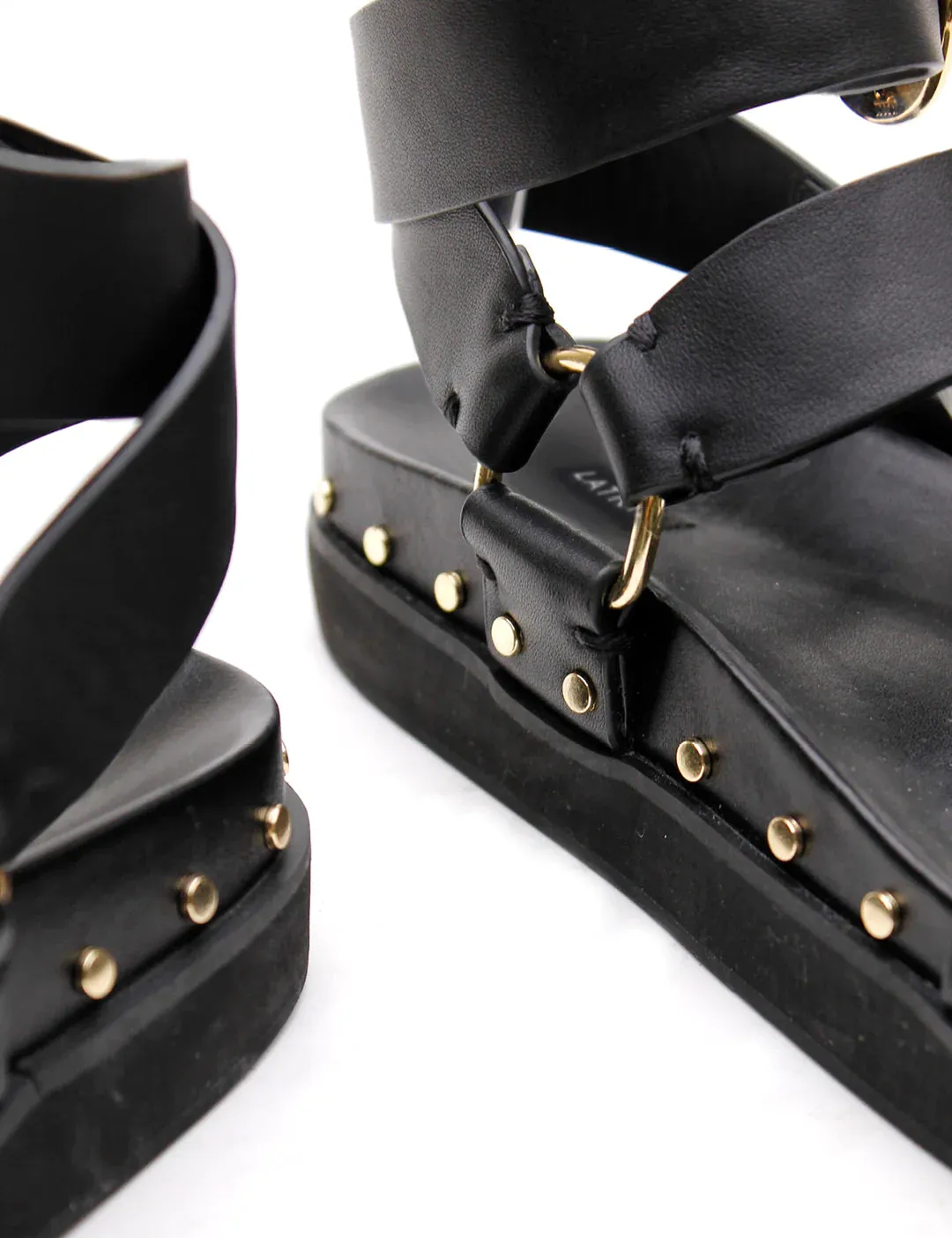 Studded Sandal | Black | Gold