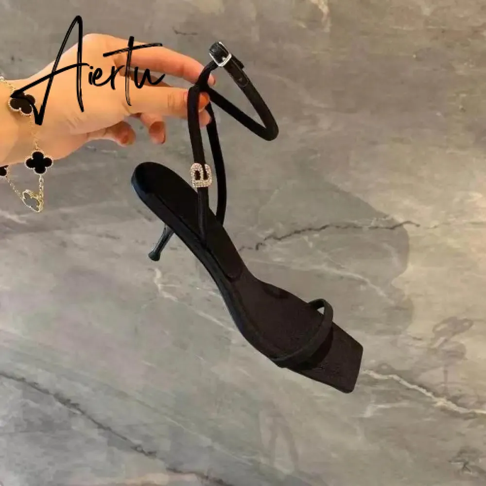 Style Square Toe Women Sandals Crystal Letters Decorative Women High Heels Sexy Shoes Women's Banquet Wedding Shoes Women