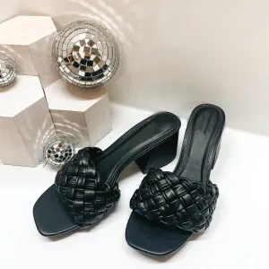 Style the Way Mini Block Heels with Thick Basket Weave Strap in Black