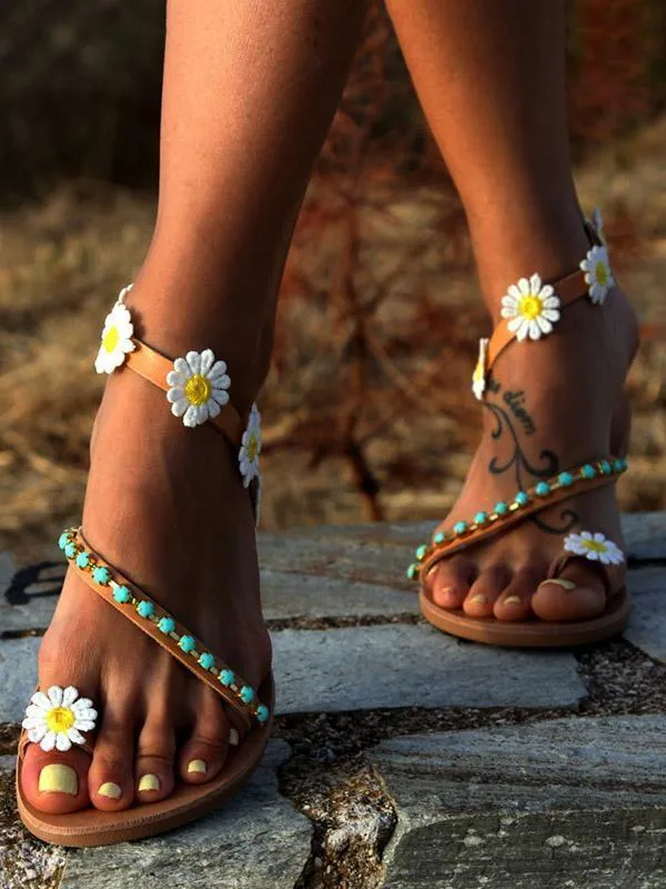 Summer Beach Flower Flat Sandals For Women