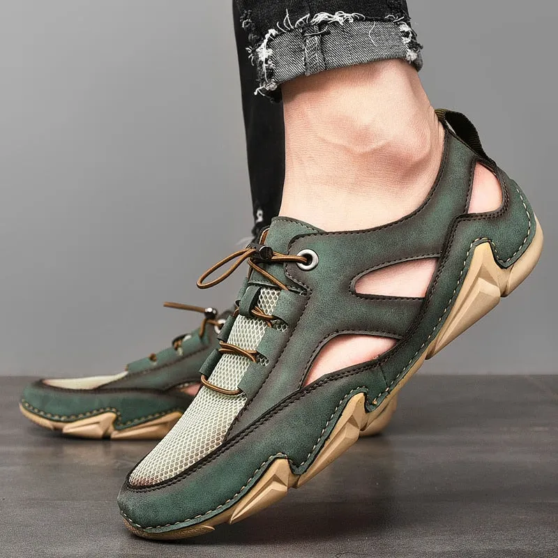 Summer Comfortable Men Sandals High-Quality Mesh Breathable Outdoor Sandals Fashion Men's Shoes Handmade Flat Shoes Big Size 48