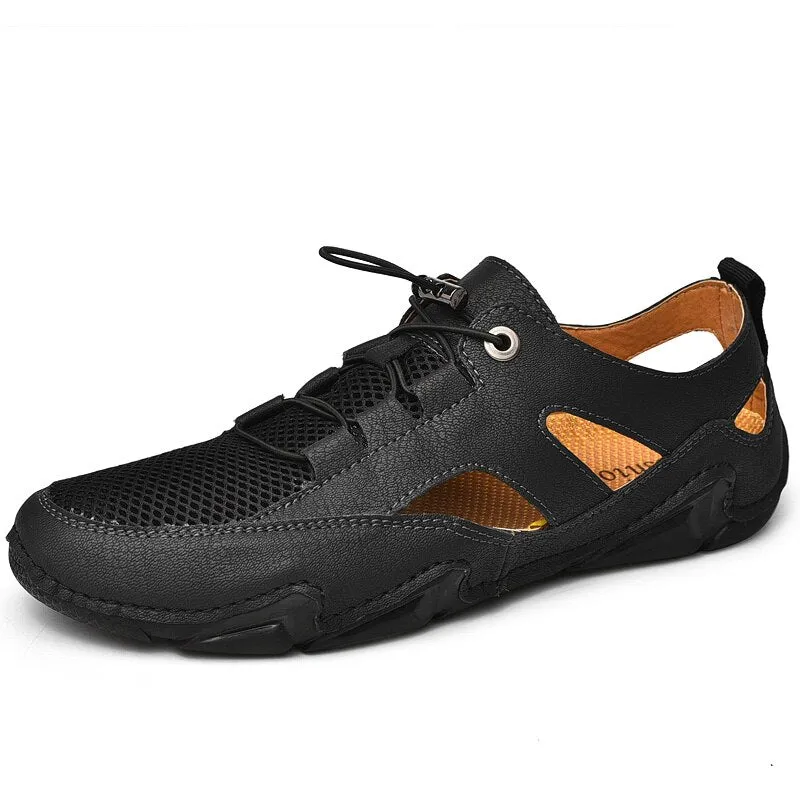 Summer Comfortable Men Sandals High-Quality Mesh Breathable Outdoor Sandals Fashion Men's Shoes Handmade Flat Shoes Big Size 48