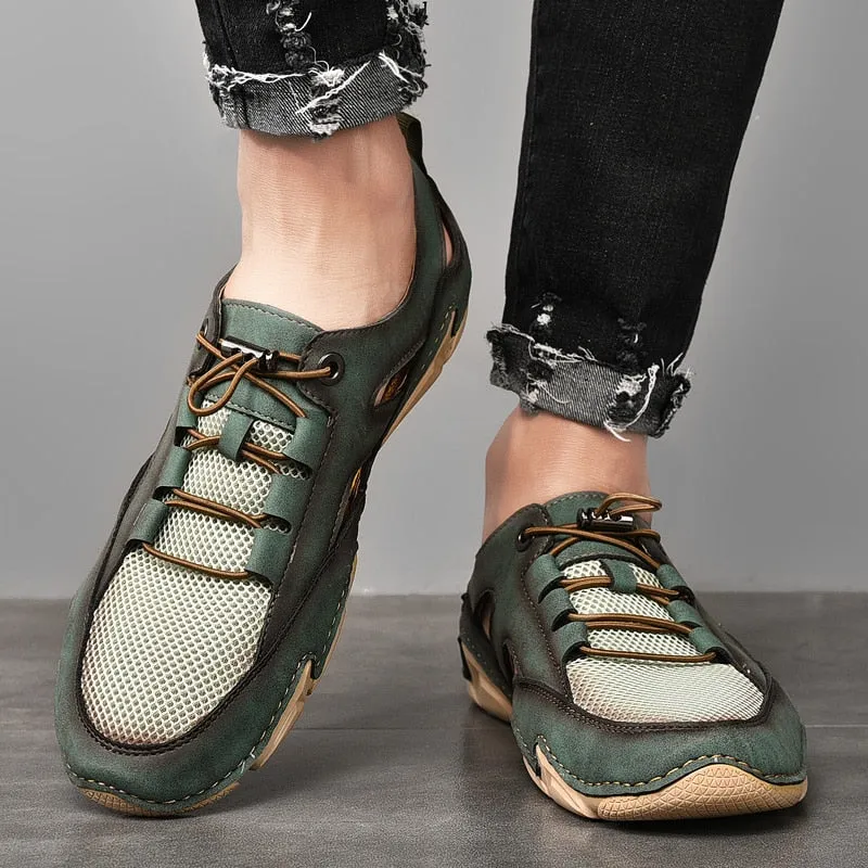 Summer Comfortable Men Sandals High-Quality Mesh Breathable Outdoor Sandals Fashion Men's Shoes Handmade Flat Shoes Big Size 48