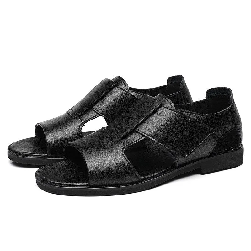 Summer Men Sandals High Qualit Leather Casual Shoes Men Breathable Beach Shoes Outdoor Slippers Black Brown Big Size Men Shoes