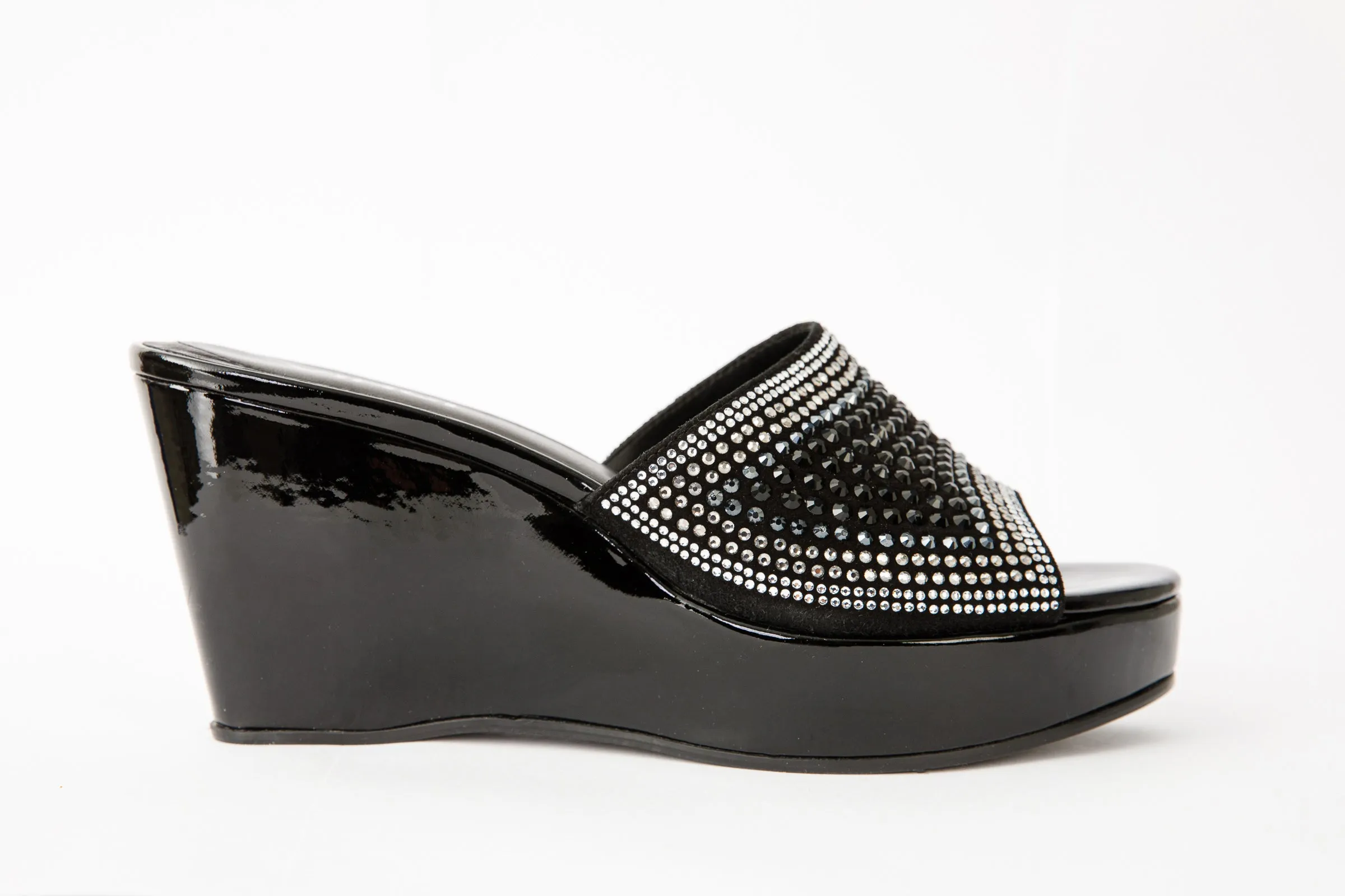 The Barneveld Black Glitter Leather Wedge Heel Women Sandal