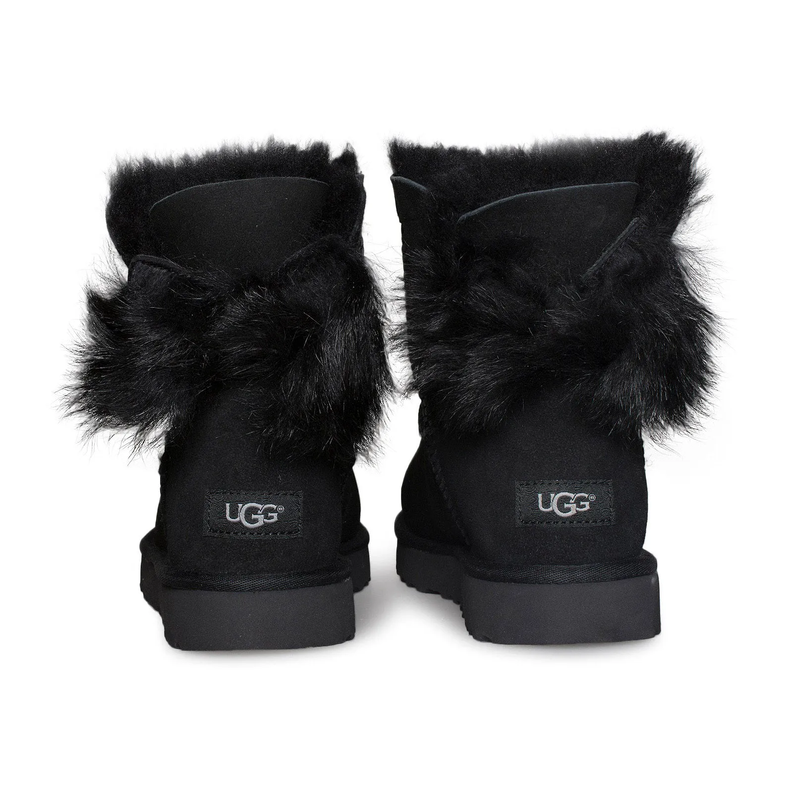 UGG Fluff Bow Mini Black Boots - Women's