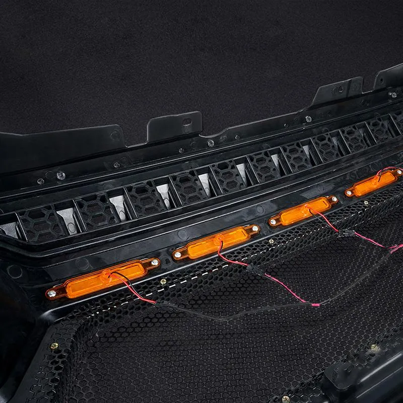 USA ONLY Black Gladiator Mesh Grille with Amber LED Running Lights for 2018-Later Jeep Wrangler JL and Gladiator JT