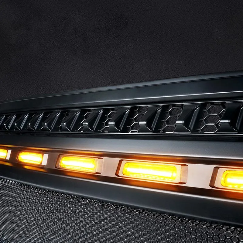 USA ONLY Black Gladiator Mesh Grille with Amber LED Running Lights for 2018-Later Jeep Wrangler JL and Gladiator JT