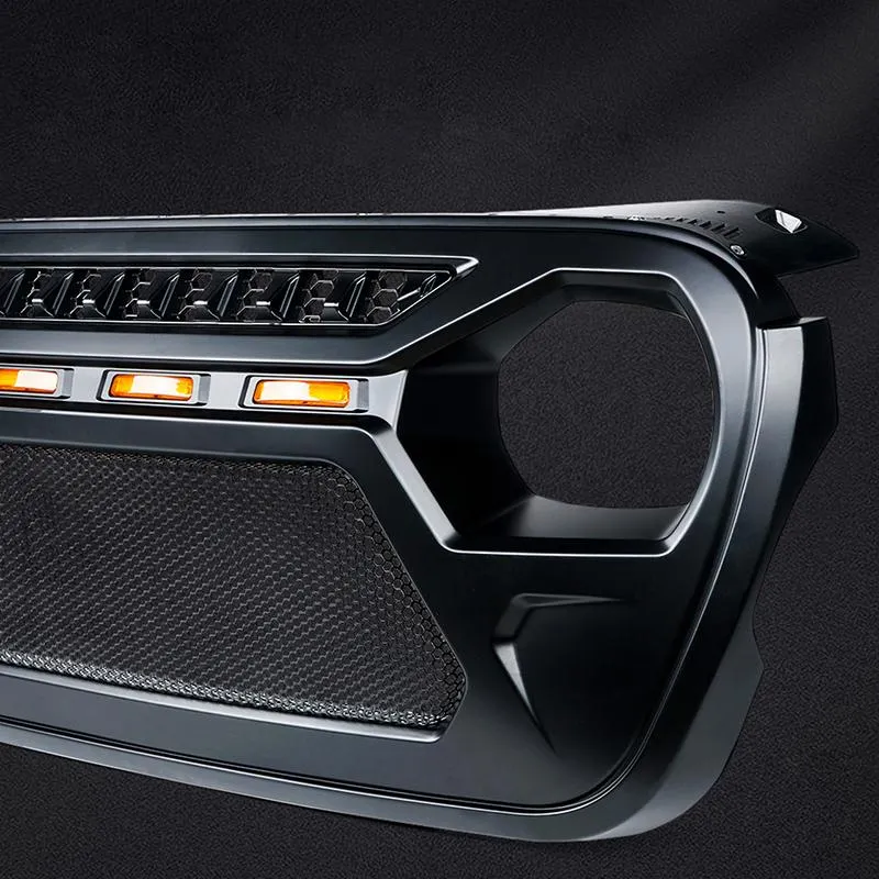 USA ONLY Black Gladiator Mesh Grille with Amber LED Running Lights for 2018-Later Jeep Wrangler JL and Gladiator JT