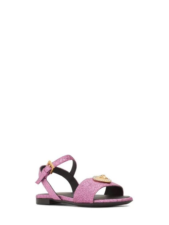 Versace   Glittered sandals w/ Medusa appliqué 