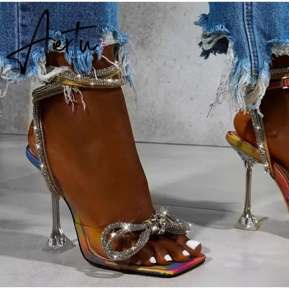 Women Sexy Sandals Ladies High Heels Bow-knot Glitter Summer Woman Shows Buckle Strap Female Fashion Party Wedding Pumps