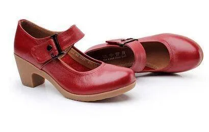 Women's Casual Shoes Brown Leather Pumps Round Toe Shallow GRCL0325