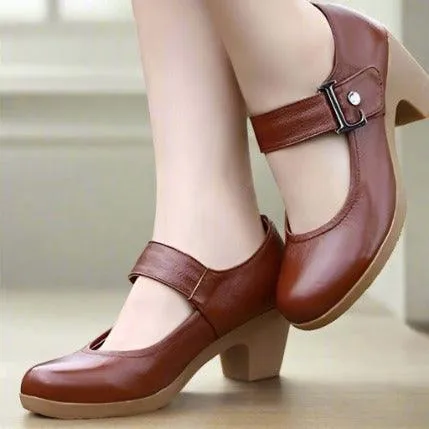 Women's Casual Shoes Brown Leather Pumps Round Toe Shallow GRCL0325