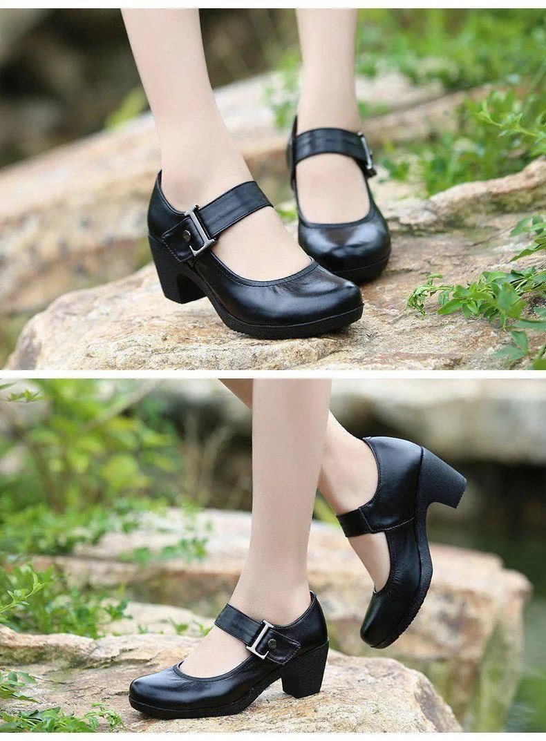 Women's Casual Shoes Brown Leather Pumps Round Toe Shallow GRCL0325