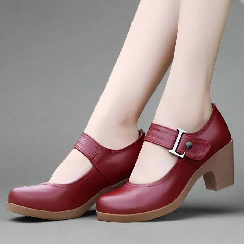 Women's Casual Shoes Brown Leather Pumps Round Toe Shallow GRCL0325