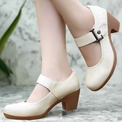 Women's Casual Shoes Brown Leather Pumps Round Toe Shallow GRCL0325
