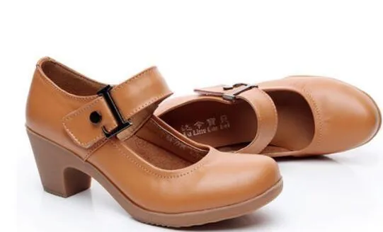 Women's Casual Shoes Brown Leather Pumps Round Toe Shallow GRCL0325