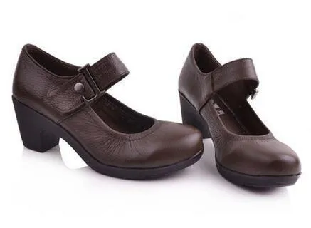 Women's Casual Shoes Brown Leather Pumps Round Toe Shallow GRCL0325