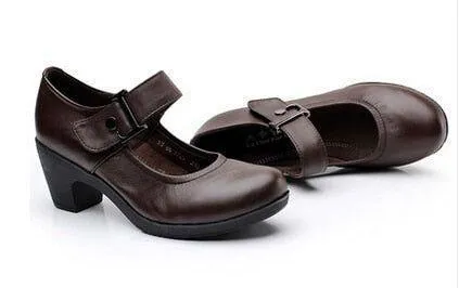 Women's Casual Shoes Brown Leather Pumps Round Toe Shallow GRCL0325