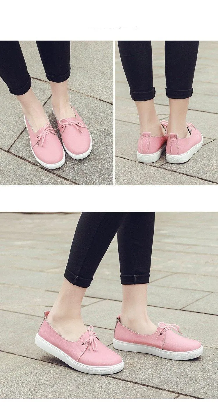 Women's Casual Shoes Leather Flats Vulcanized Sneaker #FEZ-173