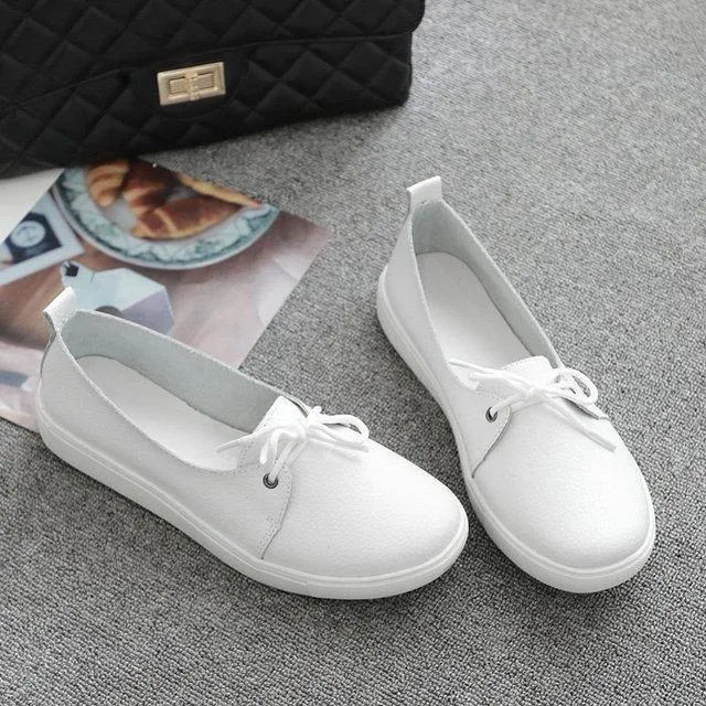 Women's Casual Shoes Leather Flats Vulcanized Sneaker #FEZ-173