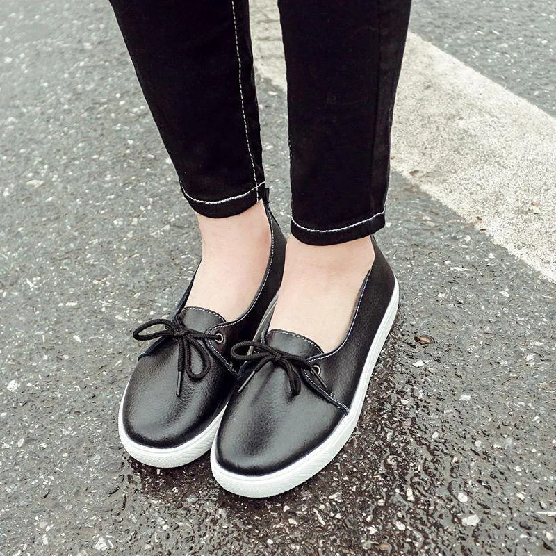 Women's Casual Shoes Leather Flats Vulcanized Sneaker #FEZ-173