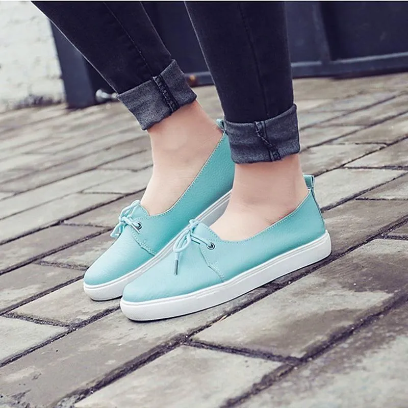 Women's Casual Shoes Leather Flats Vulcanized Sneaker #FEZ-173