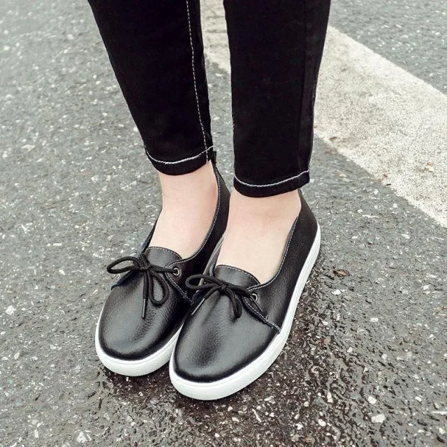 Women's Casual Shoes Leather Flats Vulcanized Sneaker #FEZ-173