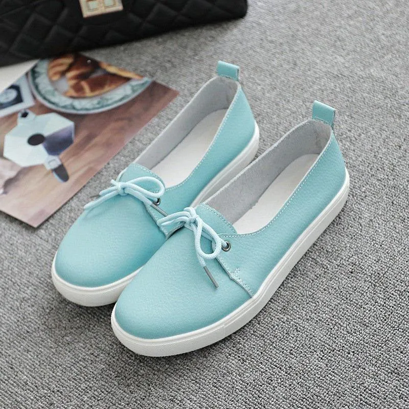 Women's Casual Shoes Leather Flats Vulcanized Sneaker #FEZ-173